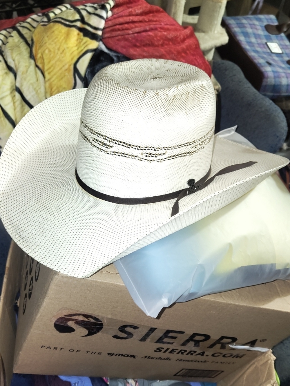 Ariat Cream Straw Cowboy Hat with Black and Brown Accents